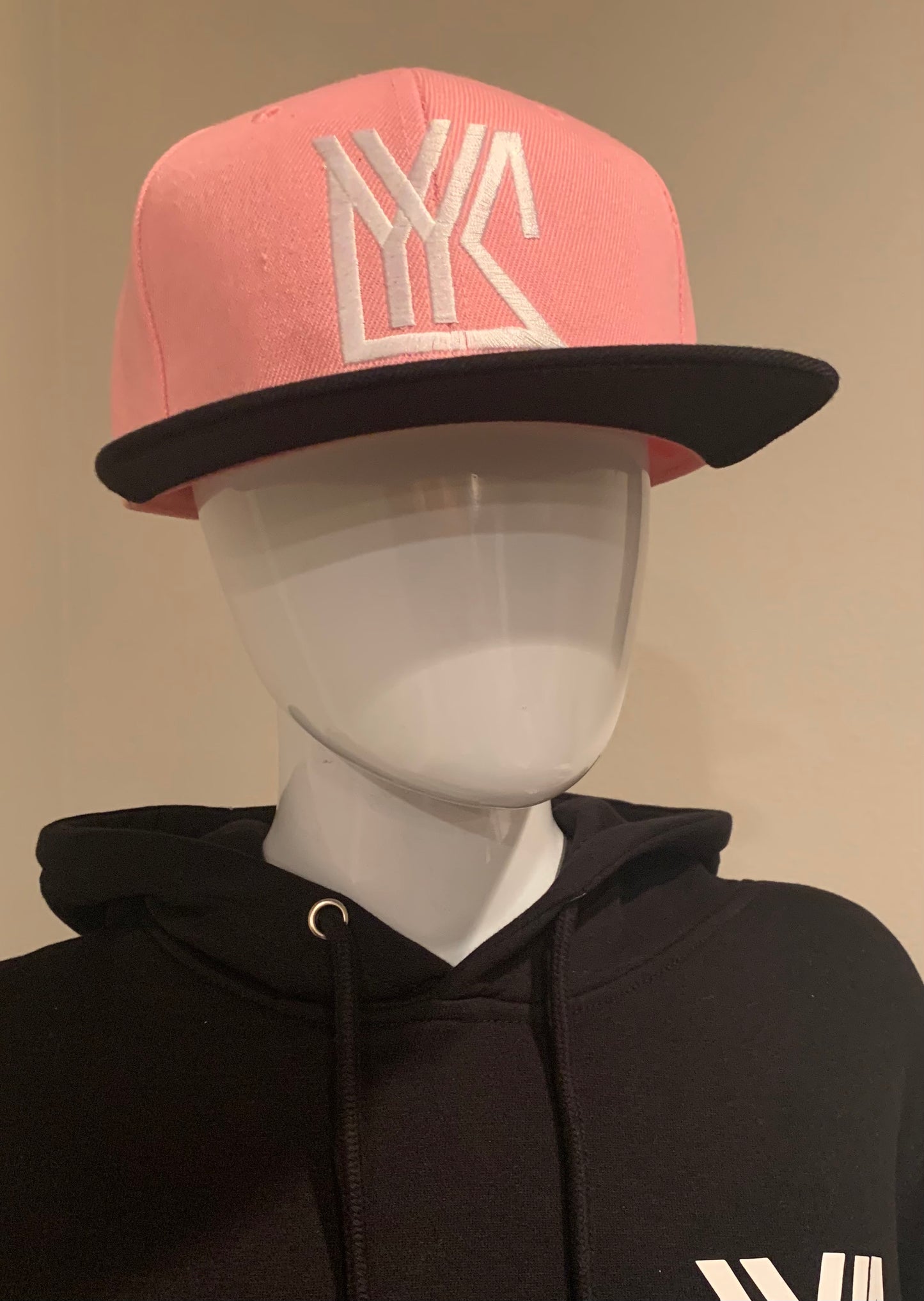 Light Pink/Black Snap Back with white Logo