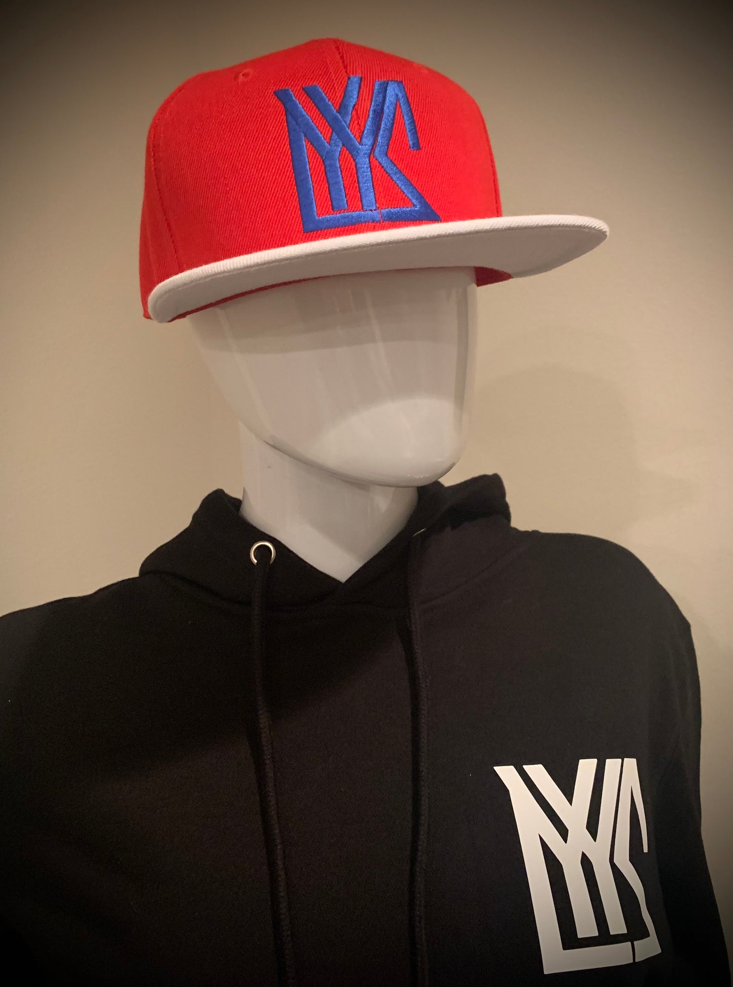 Red/White Snap Back with Blue Logo