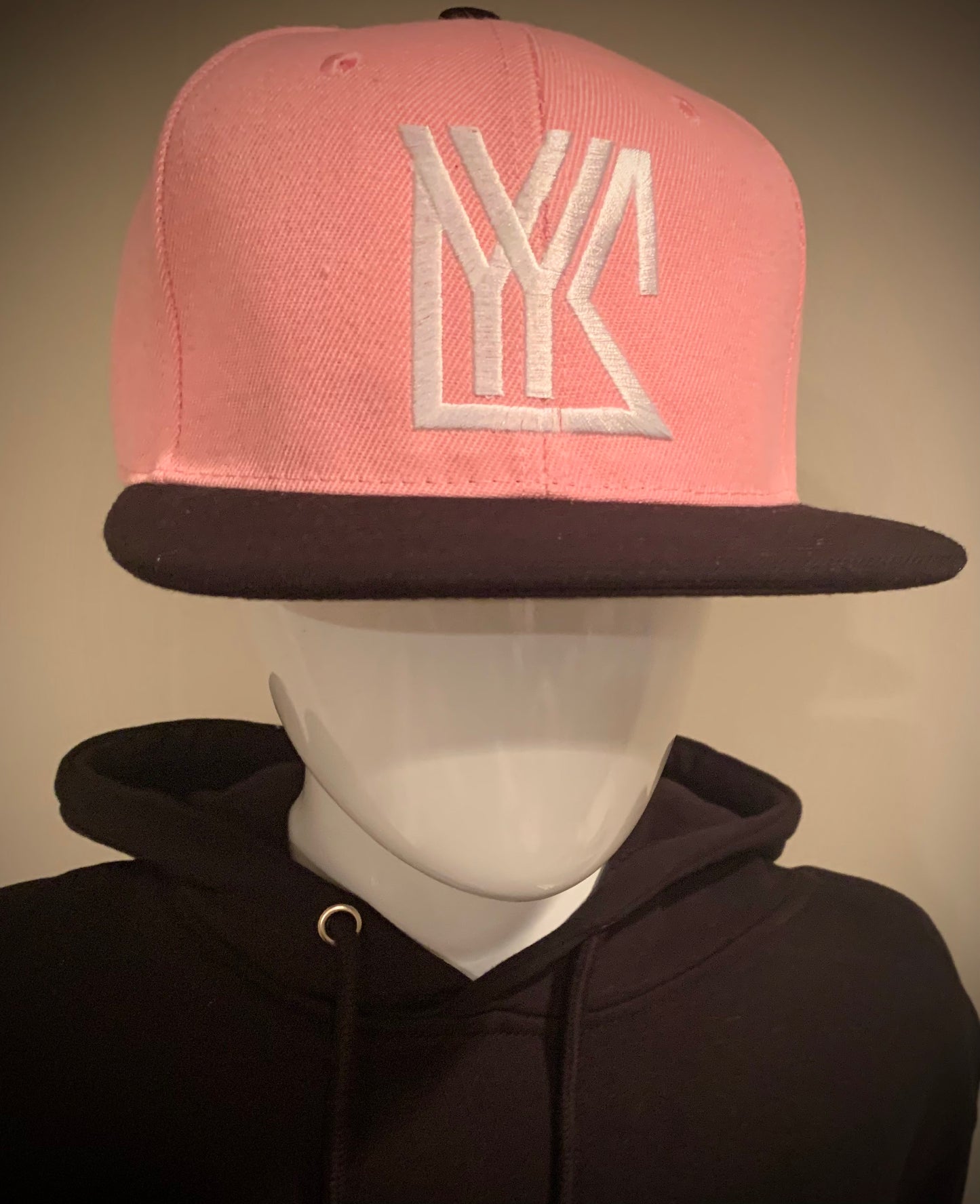 Light Pink/Black Snap Back with white Logo