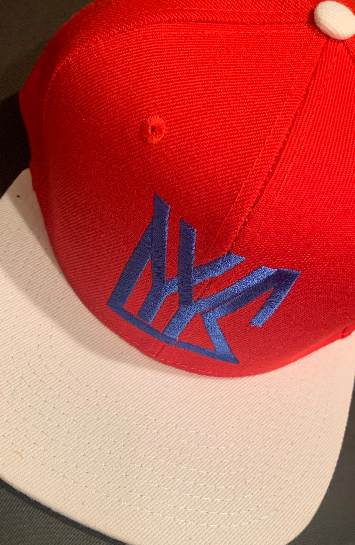 Red/White Snap Back with Blue Logo